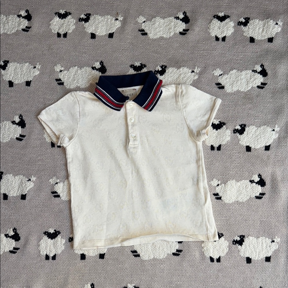 Gucci White and Blue Polo Shirt with Contrasting Collar